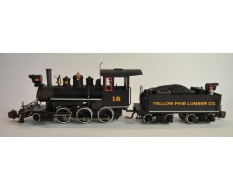 Bachmann Spectrum G-gauge 1/20.3 scale Baldwin Industrial 2-6-0 Mogul, Yellow Pine Lumber Co, item no 81698. Model in excelle