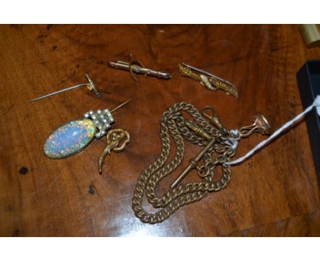 A small quantity of miscellaneous jewellery including two Victorian gold bar brooches, a chain, a Georgian seal, an opal pin 