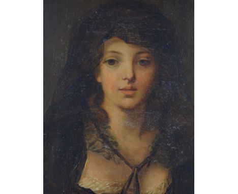 19th Century School In the manner of John 'Spanish' Phillip, half length portrait of a Spanish girl, oils on canvas, 43cm x 3