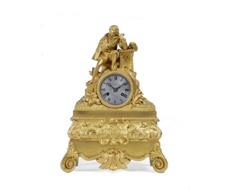 A 19th Century French mantel clock with engine turned silvered Roman dial, twin train Louchet, Boulogne movement with outside