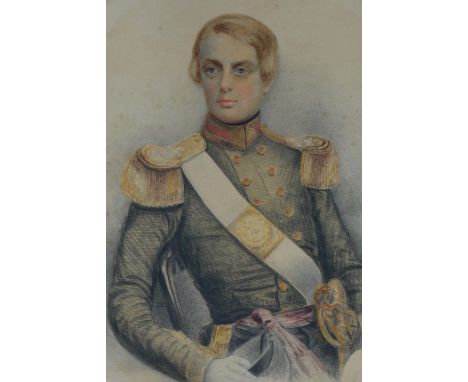 J M Cox (British, 19th Century) Half length portrait of a naval officer, signed and dated 1853 (lower left), watercolour, 34c