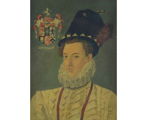 19th Century English School Portrait of Sir Edward Hoby (1560-1617), after the 16th Century original, oils on board, 26cm x 1