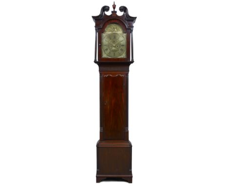 An Irish mahogany eight day longcase clock the brass break arch dial with Roman chapter ring, Arabic five minutes, signed Rob