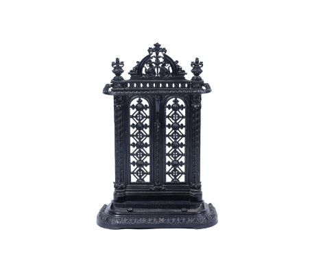 A Victorian painted cast iron stick stand decorated with allover flowers and urns, 75cm high, 49cm wide