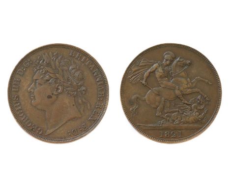 Coins, Great Britain, George III (1760-1820), Proof Crown, 1821, in copper, spotting to cheek, very minor knocks to the edge 