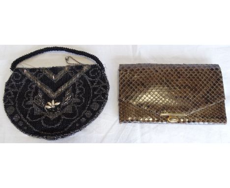 BEADED HANDBAG & SNAKESKIN CLUTCH BAG WITH INTERNAL MIRROR 