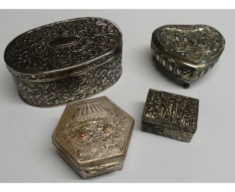 4 WHITE METAL TRINKET BOXES 