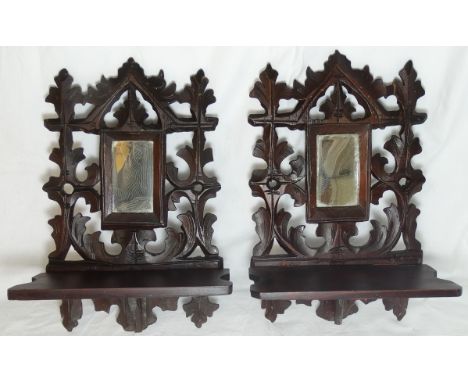 2 CARVED TREEN MIRROR CANDLE SCONCES 