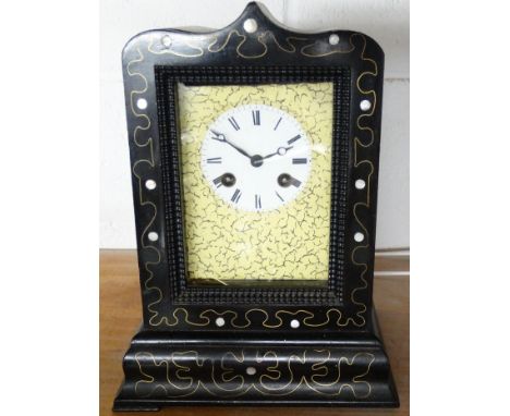MOP INLAID EBONISED MANTEL CLOCK PERRY & CO LONDON 