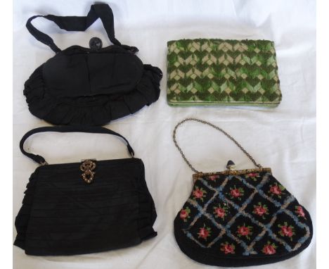 2 TAFFETA DECO EVENING BAGS, TAPESTRY HAND & CLUTCH BAGS (4) 