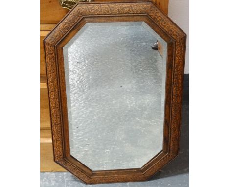 CARVED OAK FRAMED OCTAGONAL MIRROR 
