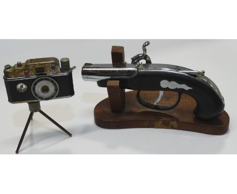 ORIENTAL MINIATURE CAMERA COMPASS LIGHTER MADE IN OCCUPIED JAPAN & PISTOL TABLE LIGHTER 