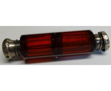 RUBY GLASS DOUBLE ENDED SMELLING SALTS BOTTLE 