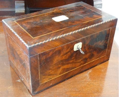 VICTORIAN FLAME MAHOGANY TEA CADDY WITH MIXING BOWL & FITTED INTERIOR 