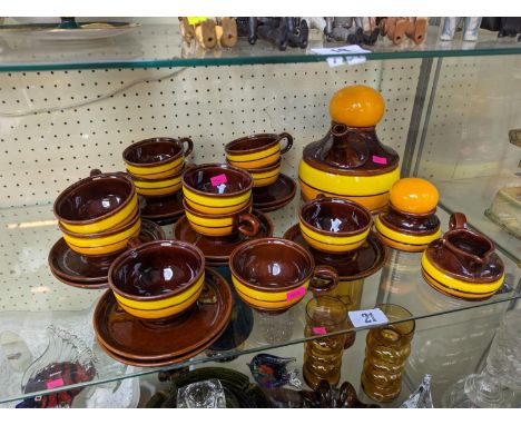 1970s Tea service of Yellow banding against brown ground 