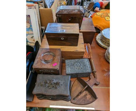 19thC Rosewood Tea Caddy, Anglo Indian Jewellery box and assorted boxes 