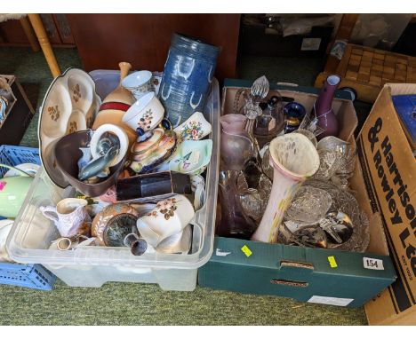 2 Boxes of assorted Pottery and Glassware inc. Doulton Poole etc 