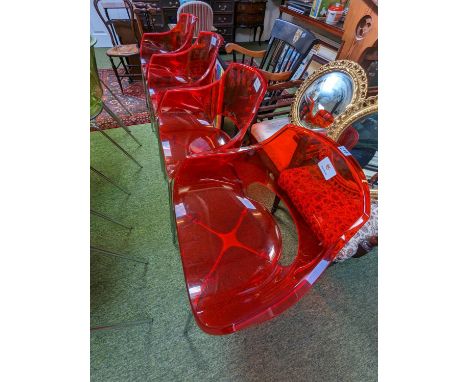 Set of Set of 4 Frovi Papataya Opal Red Perspex Elbow chairs 