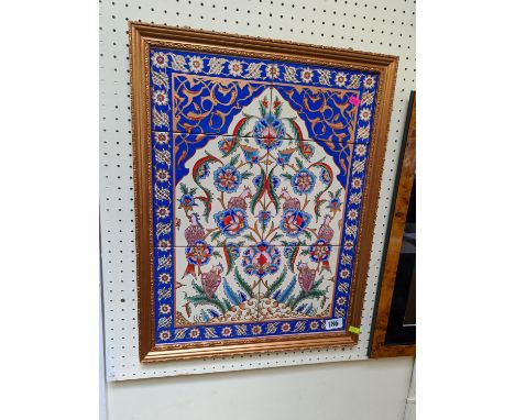 Framed Panel of Ceramic tiles of Bird and Floral decoration 