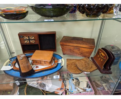 19thC sarcophagus tea caddy and assorted Wooden wares 
