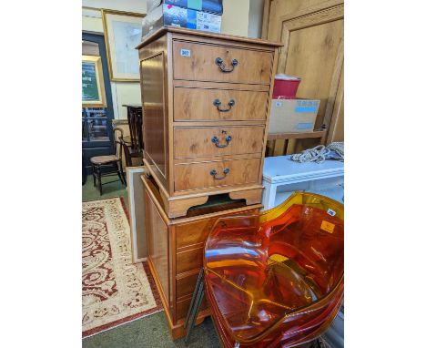 Pair of Yew Leather topped filing cabinets with brass drop handles on bracket feet 