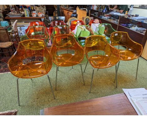 Set of Set of 4 Frovi Papataya Opal Orange Perspex Elbow chairs 