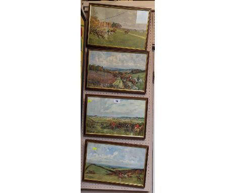 Set of 4 Lionel Edward coloured prints of Fox Hunts 