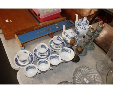 A quantity of Masons 'Manchu' tea ware and two pairs of candlesticks