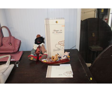 A Steiff Teddy bear 'Teddybar Set Mit Motor Boat' No.562 with certificate of authenticity; and a Merrythought Bepo Clown limi