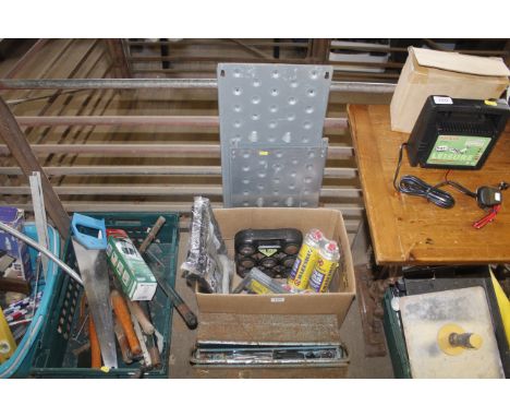 A quantity of butane gas cartridges for Tangset and a cantilever toolbox with contents of tools