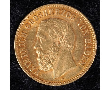 5 Mark Goldmünze 1877 Friedrich I Großherzog von BadenGroßherzogtum Baden, 5 Mark 1877, Großherzog Friedrich I. Gewicht 2gr. 