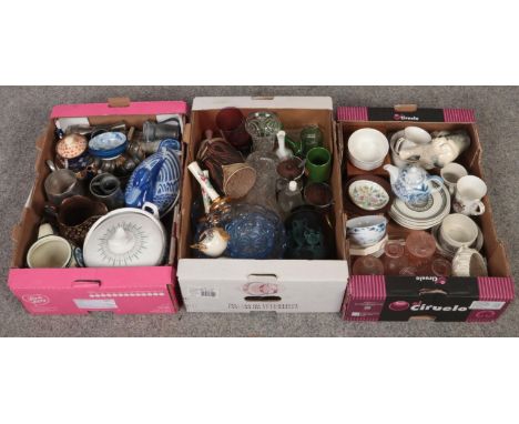 Three boxes of miscellaneous, mainly ceramics, to inclide Minton, Spode, Biltons  