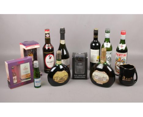 A collection of sealed Alcohol, Mateus Rose wine, Martini  Extra Dry, Negrita 'Old Nick' Rum, Jack Daniels No.7 glass tumbler