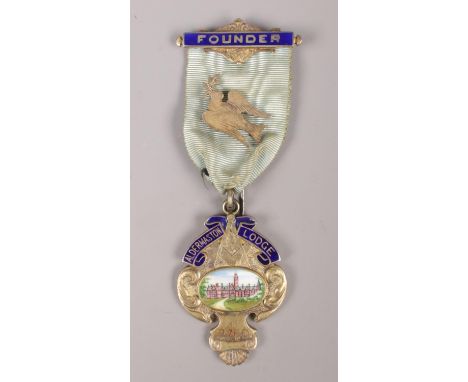 A Victorian silver and enamel Masonic founder medal, Aldermaston Lodge No. 2760 Sydenham Bros. assayed Birmingham 1899.  