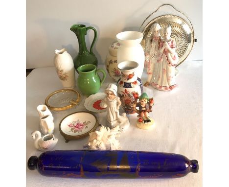 Miscellaneous to include 19thC blue glass rolling pin, ceramics, glass etc.