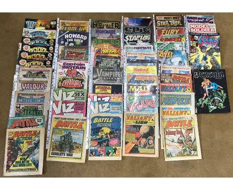 Collection of action magazines and comics, 2000AD, Battle, Valiant, Viz, Marvel and DC, Halls of Horror, Hammer Horror, Model