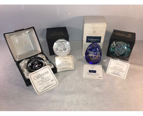Caithness glass paperweights x 4, Heart, Vivat Regina, Millenium Carousel and Jubilee Orchid. 
