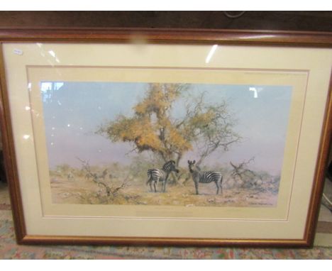 David Shepherd signed ltd edition print 'Zebras and colony weavers' 106x74cm