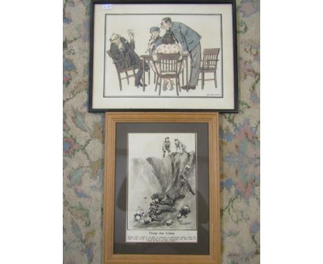  Joe Quillfeldt pen and ink comical drawing and Bruce Rainsfather print