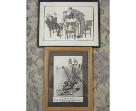  Joe Quillfeldt pen and ink comical drawing and Bruce Rainsfather print