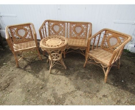 Vintage wicker conservatory furniture including sofa, 2 chairs and table 