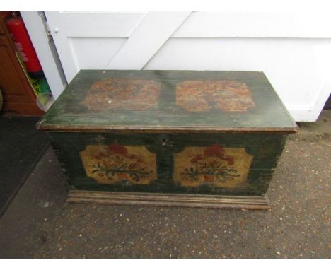Large painted vintage pine trunk H59cm W123cm D64cm approx