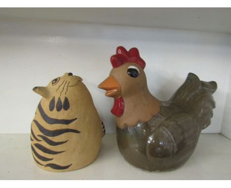 Large ceramic hen and cat