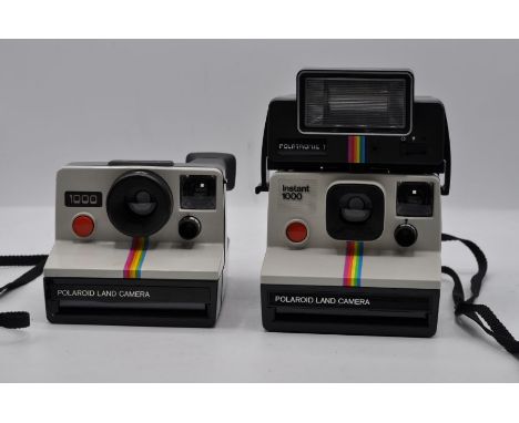 Two Polaroid Land Cameras and flash bars.