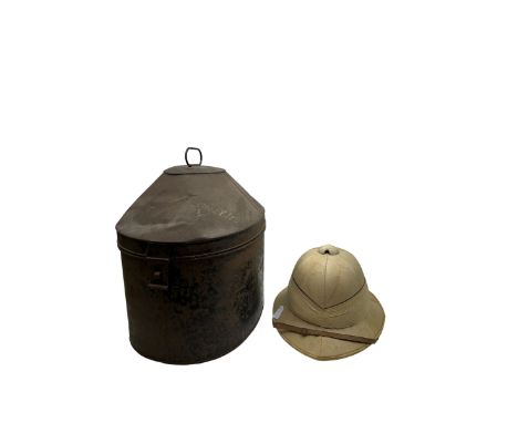 WWII Royal Navy officers sun helmet with large folded pagri and black top line, interior with green cloth covering to the pea