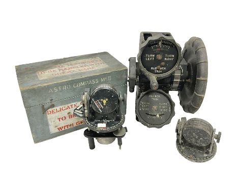 Cased Astro compass mark MK11, together with another and other aircraft equipment marked Aero Controls Ltd 