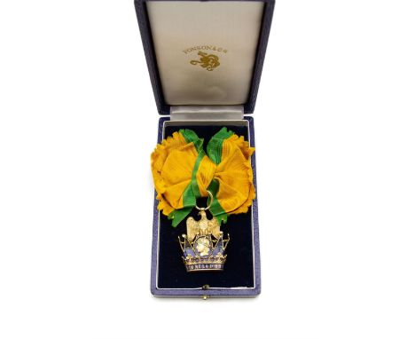 Kingdom of Italy Order of the Iron Crown, replica, the Knight’s breast badge in gilt metal and enamel with crowned bust of Em