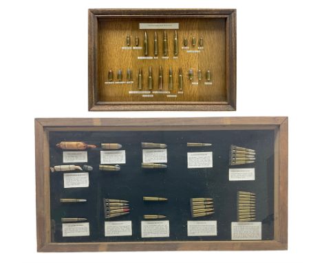 SECTION 1 FIRE-ARMS CERTIFICATE REQUIRED - Two cased specimen displays of annotated ammunition/cartridges - one entitled 'Fir