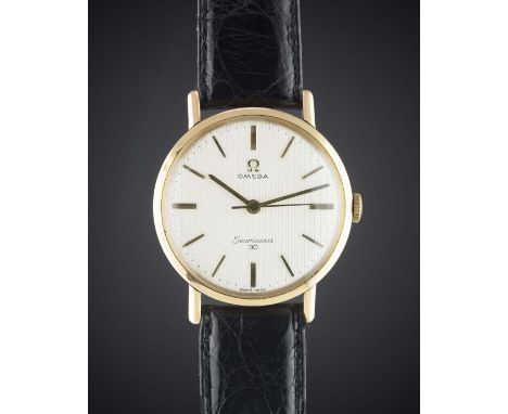A GENTLEMAN'S 18K SOLID ROSE GOLD OMEGA SEAMASTER 30 WRIST WATCH CIRCA 1964, REF. 2861 WITH "PINSTRIPE" DIAL Movement: 17J, m