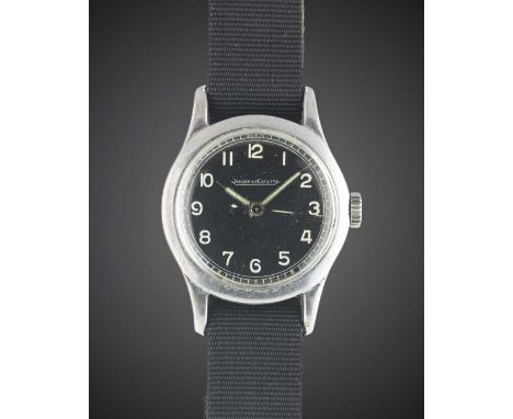 A GENTLEMAN'S BRITISH MILITARY JAEGER LECOULTRE RAF PILOTS WRIST WATCH CIRCA 1940, WITH BLACK MOD DIALMovement: Manual wind, 